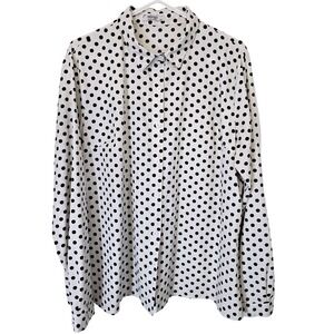 MeaVeor‎ Womens Polka Dot Long Sleeve Button Up Shirt XXL Black White Office